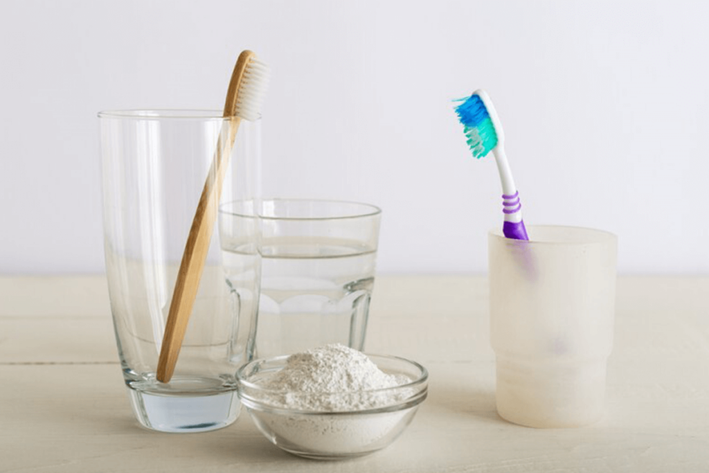 Brush Teeth with Hydrogen Peroxide and Baking Soda Paste